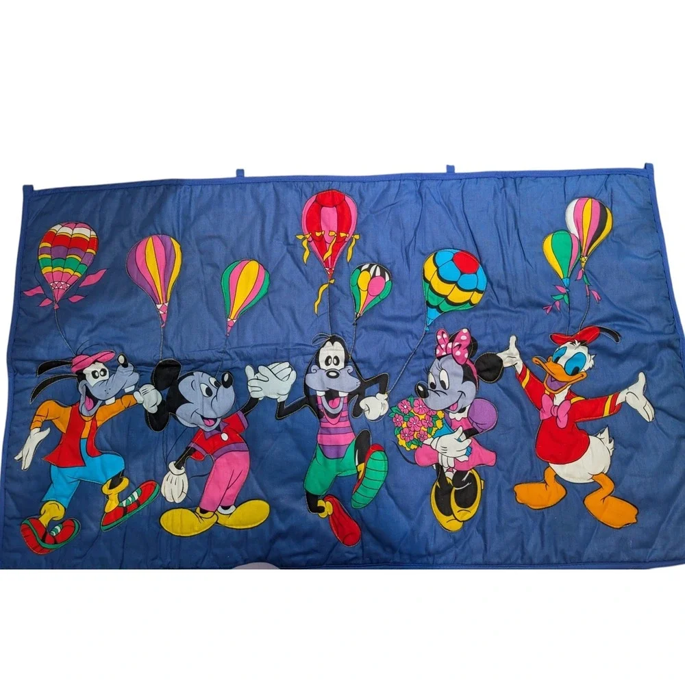 Vintage Disney Quilted Wall Hanging Mickey Minnie Donald Goofy Blue Nursery Art